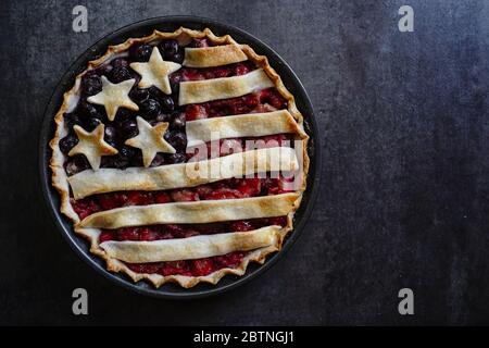 Homemade American Flag Pie / 4th of july Patriotic Food concept Stock Photo