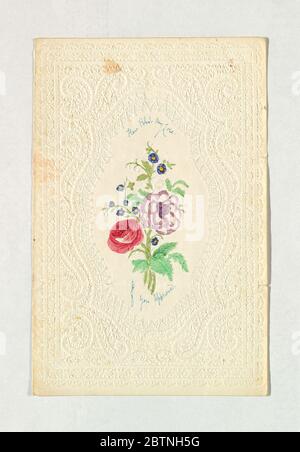 Valentine Greeting. Research in ProgressIn the center, a bunch of flowers. Inscribed in blue ink, above: "How Blest my Love" and below: "If you approve". Embossed paper enframement. Stock Photo