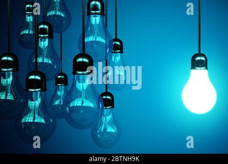 Blue background light bulbs on plain Stock Photo