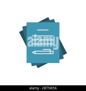 Paper documents and pen vector icon symbol isolated on white background Stock Vector