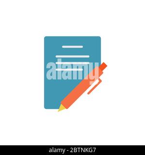Paper documents and pen vector icon symbol isolated on white background Stock Vector