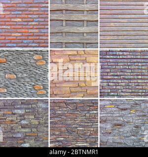 Collage of various stone textures made of concrete. High resolution textures. Stock Photo