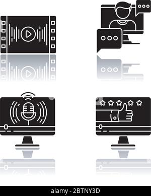 Videography drop shadow black glyph icons set Stock Vector