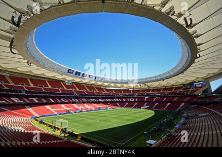 MADRID, SPAIN - MAY 31, 2019: General view of the venue pictured one day before the 2018/19 UEFA Champions League Final between Tottenham Hotspur (England) and Liverpool FC (England) at Wanda Metropolitano. Stock Photo