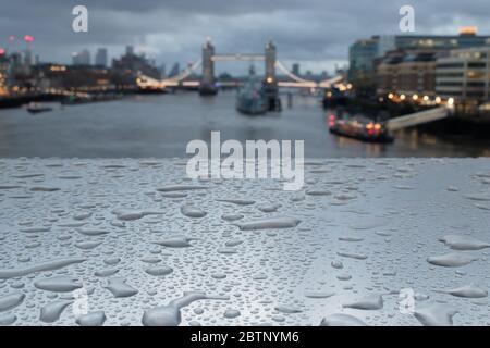 London Landmarks on a cold wet morning in Jan. Stock Photo