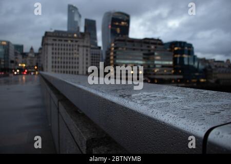London Landmarks on a cold wet morning in Jan. Stock Photo