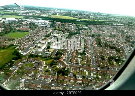 London, UK. 23rd May, 2020. Heathrow, London, UK - May 27th, 2020 Overview of an empty long term car park at London's Heathrow airport as flight approaches touch down during the CoronaVirus pandemic Credit: Motofoto/Alamy Live News Stock Photo