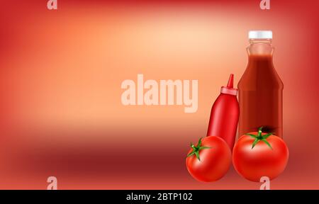 mock up illustration of tomato ketchup pack on abstract background Stock Vector
