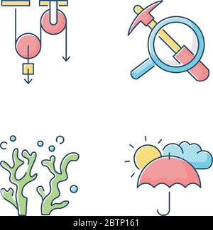 Physical and life sciences RGB color icons set Stock Vector