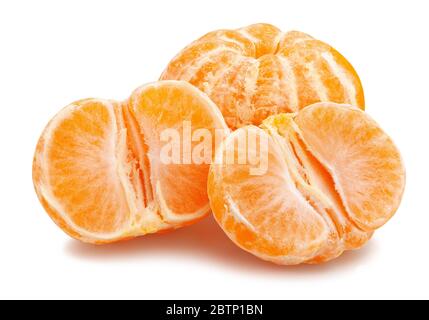peeled sliced tangerine path isolated on white Stock Photo