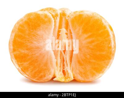 peeled sliced tangerine path isolated on white Stock Photo