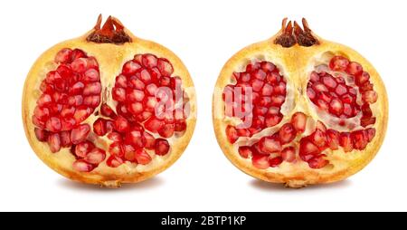 sliced yellow seedless pomegranate path isolated on white Stock Photo