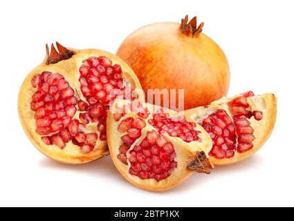 sliced yellow seedless pomegranate path isolated on white Stock Photo