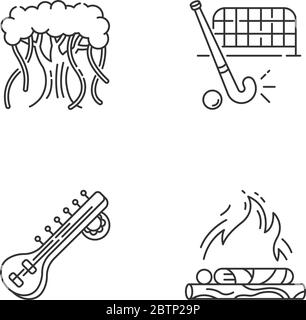 Indian culture pixel perfect linear icons set Stock Vector