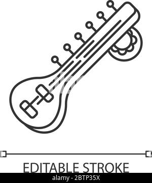 Sitar pixel perfect linear icon Stock Vector