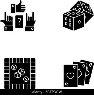 Amusing games black glyph icons set on white space Stock Vector