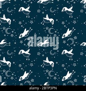 Cute hand drawn puffin seamless pattern, lovely doodle birds background, great for textiles, banners, wallpapers - vector design Stock Vector