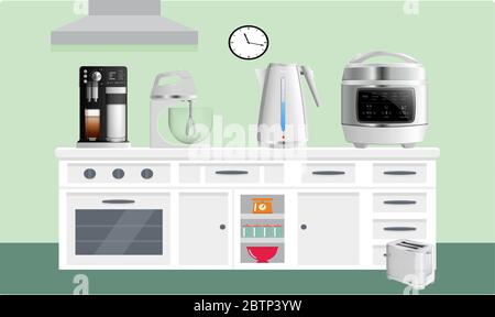 mock up illustration of kitchen appliance on abstract background Stock Vector
