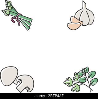 Vegan salad ingredient RGB color icons set Stock Vector