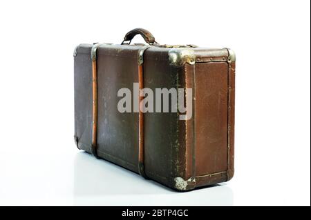 Vintage Suitcase over a white background Stock Photo