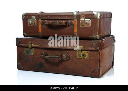 Vintage Suitcase over a white background Stock Photo