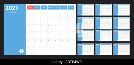 2021 Calendar - illustration. Template. Mock up Stock Vector