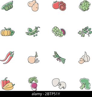 Vegetable RGB color icons set Stock Vector