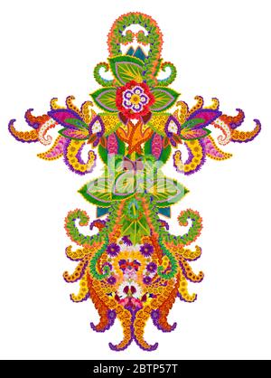 Exotic tropical mystical cross made from summer flowers Stock Photo