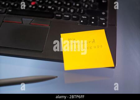 Easy Password Concept on computer keyboard. Writing note showing Password. Business photo showcasing secret word phrase must used gain admission to pl Stock Photo