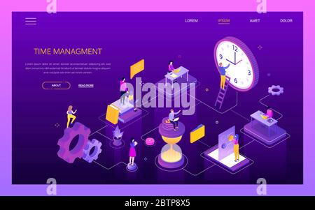 Time management - colorful isometric vector web banner Stock Vector