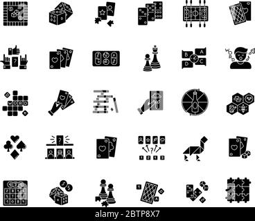 Board games black glyph icons set on white space Stock Vector