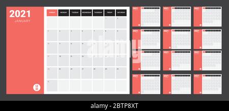 2021 Calendar - illustration. Template. Mock up Stock Vector