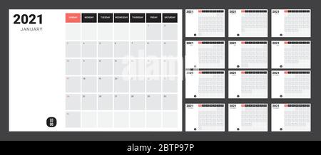 2021 Calendar - illustration. Template. Mock up Stock Vector