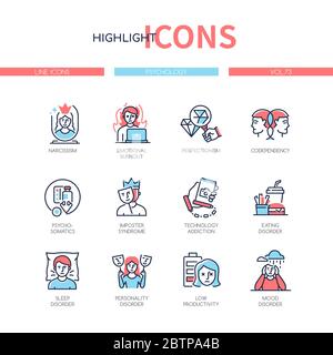 Psychology concept - line design style icons set Stock Vector