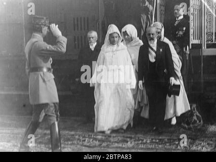 Casablanca welcomes new Sultan . Sidi Mohammed , the young new Sultan of Morocco , accompanied by M Steeg , the French Resident General , making his state entry in Casablanca . 24 December 1927 Stock Photo