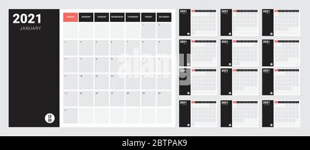 2021 Calendar - illustration. Template. Mock up Stock Vector