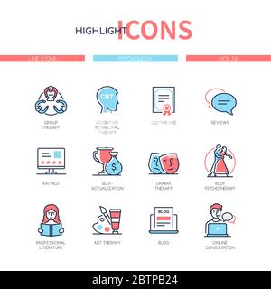 Psychology concept - line design style icons set Stock Vector