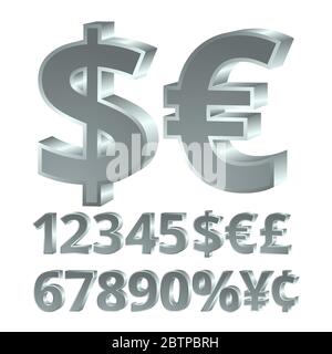 Set of volumetric numbers. Silver Stock Vector