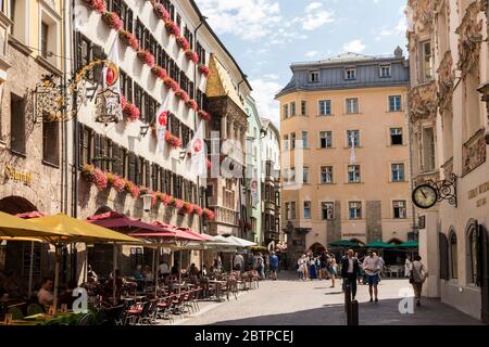 The Goldenes Dachl (Golden Roof), a landmark structure located in the Old Town (Altstadt) section of Innsbruck, Tyrol, Austria, and the city's symbol Stock Photo