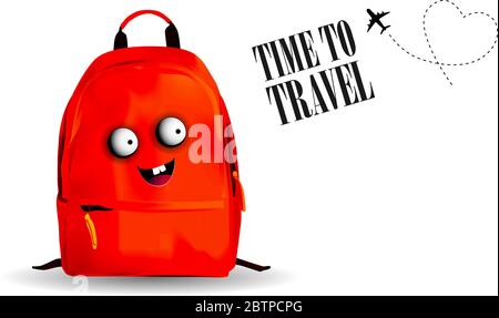 Funny travel bag. Travel backpack. Time to travel Stock Vector