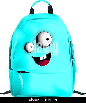 SCHOOL BACKPACK BRIGHT COLORS. Bag character. Backpack for travel. Vector illustration isolated on a white background. Travel. Stock Vector