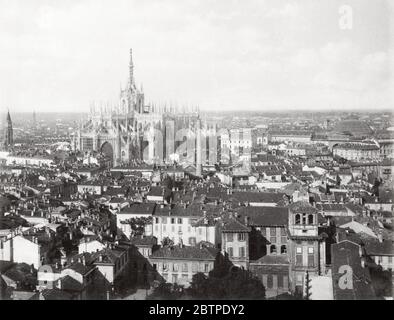 Vintage late 19th century photograph - rooftop view of Milan showing the cathedral, Duomo, Italy Stock Photo