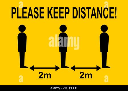 Social distancing sign with three simple people and arrow lines. Keep the 2-meter distance. Coronavirus epidemic protective concept Stock Vector