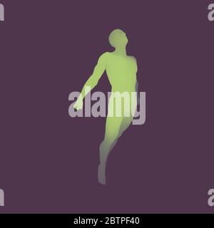 Jumping Man. 3D Model of Man. Human Body. Sport Symbol. Design Element for Business, Science and Technology. Vector Illustration. Stock Vector