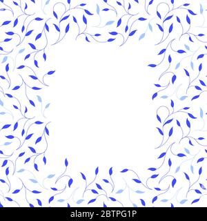Square frame of blue branches. White background. Stock Vector
