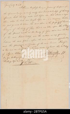 Affidavit of apprehension of Moses property of Edward Rouzee. This document is from a collection of financial papers related to the plantation operations of several generations of the Rouzee Family in Essex County, Virginia. Stock Photo