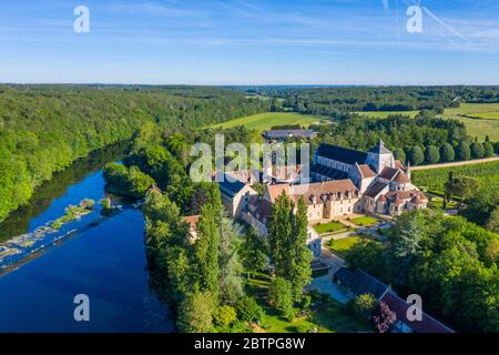France, Indre, Brenne Regional Natural Park, Fontgombault, Notre Dame de Fontgombault Benedictine abbey (aerial view) // France, Indre (36), Parc natu Stock Photo