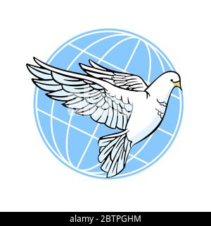 Dove of peace. White dove on the background of the earth. Stock Vector