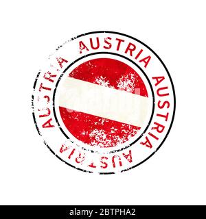 Austria sign, vintage grunge imprint with flag on white Stock Vector