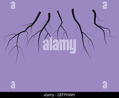 Silhouette Of A Thunder Lightning On A Lilac Background Stock Vector